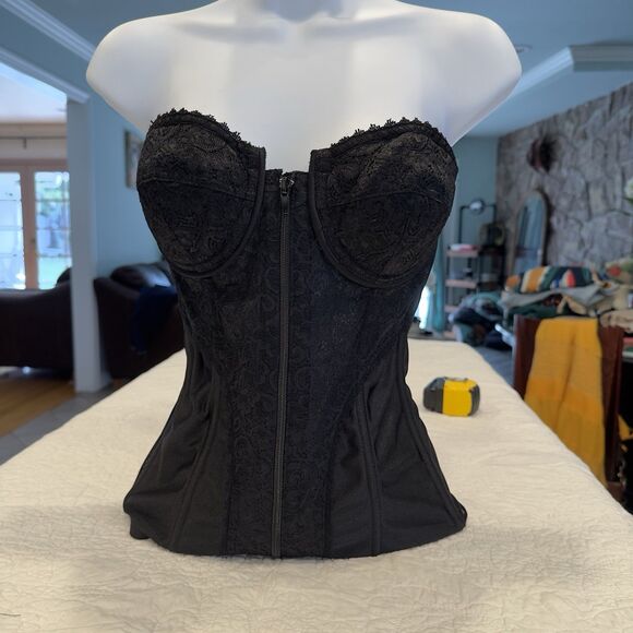 frederick of hollywood Modern Love Corset Black Zipper /hooks Vintage Y2K - Picture 2 of 9